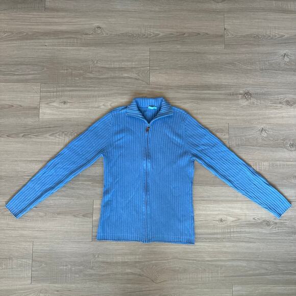 J. Mclaughlin Blue Ribbed Full-Zip Mock Neck Cardigan Sweater Women's Size XL - Picture 2 of 5